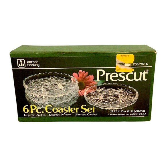 Anchor Hocking Other - NEW VTG Set of 6 Anchor Hocking Glass Coasters Prescut Clear Cut Glass Stars Box